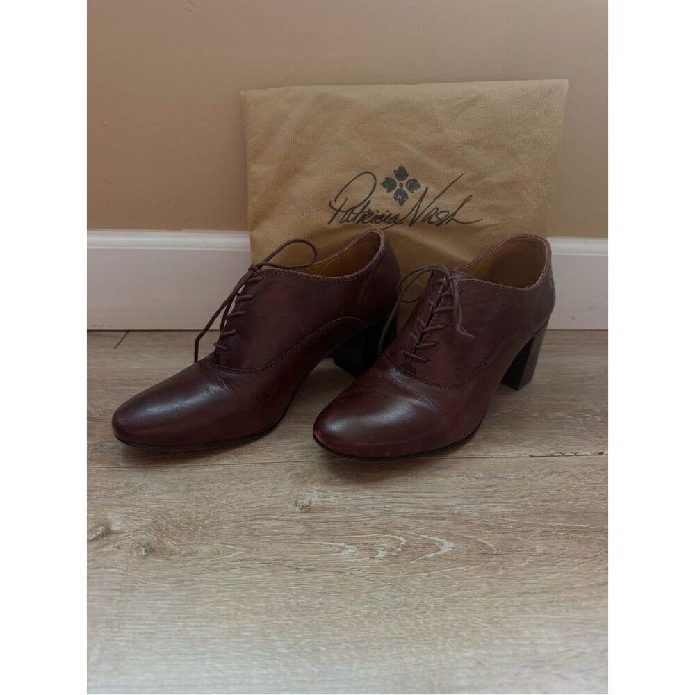 Patricia Nash Burgundy Leather Lace-Up Heeled Oxfords - Block Heel